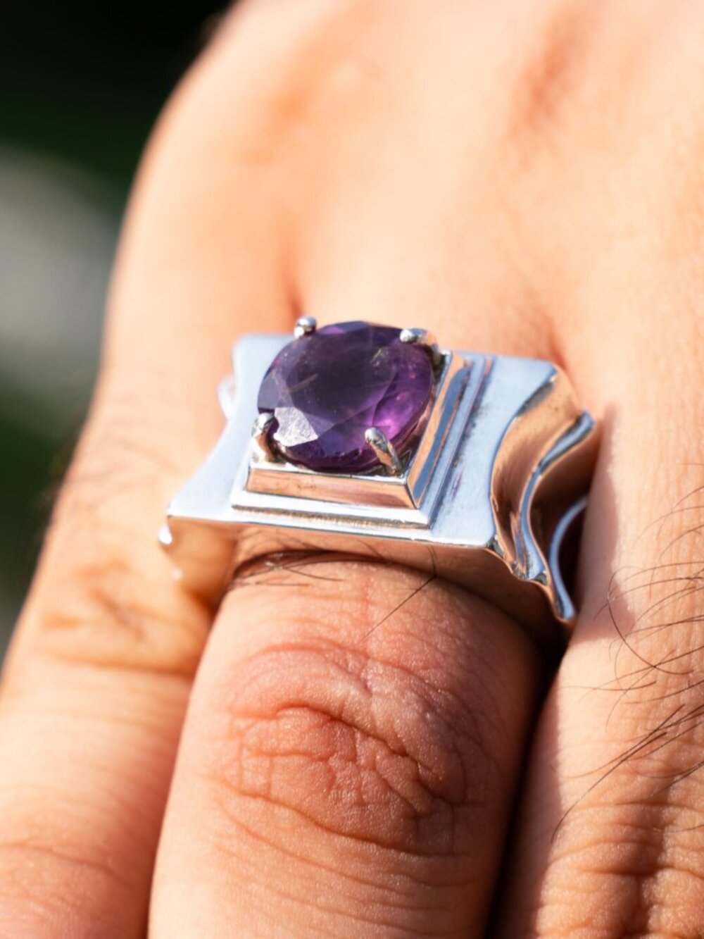 Natural 4.70 ct Amethyst Ring Sterling Silver Ring Adjustable Ring Design Unisex